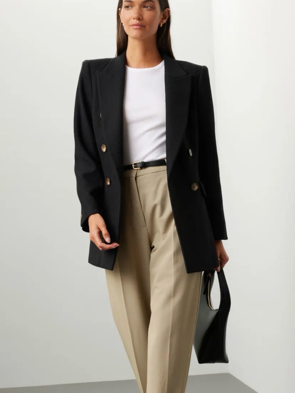 Reiss Laura Black Double-Breasted Women's Blazer Wool Blend Jacket Q16